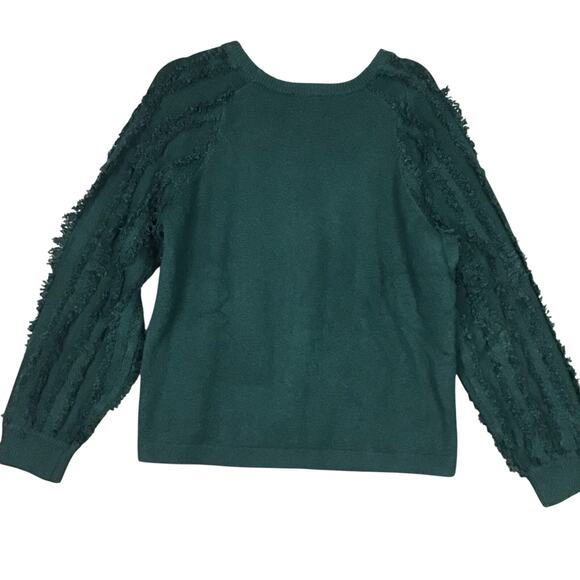1.State Women’s Sweater Large Green Fringe Sleeve Textured Knit Pullover NWOT - Picture 10 of 12